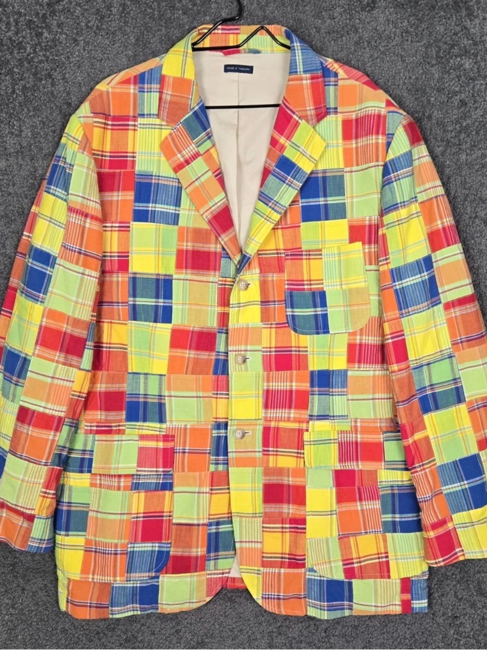 Vintage Polo Ralph Lauren Multicolor Plaid Madras Patchwork Sport Coat